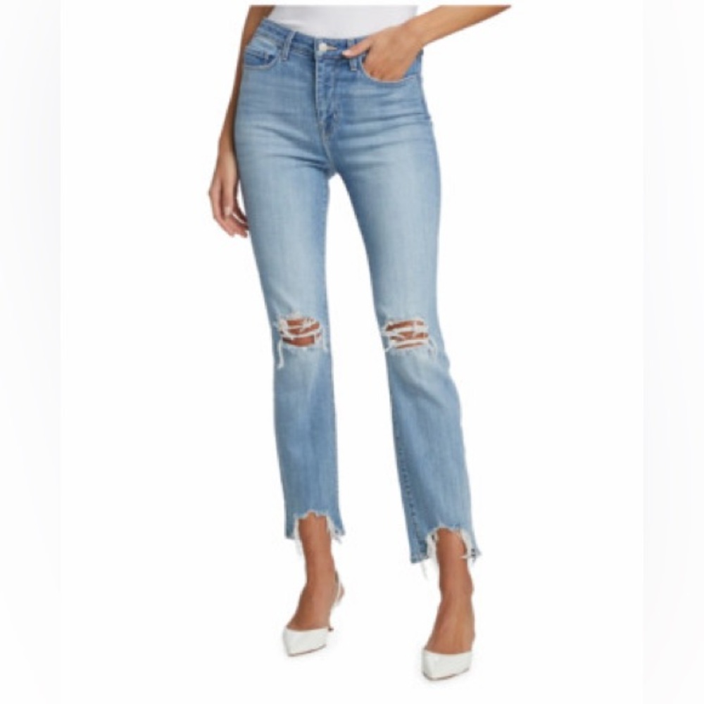 La’gence Women's High Line Distressed Cropped Blue Jeans